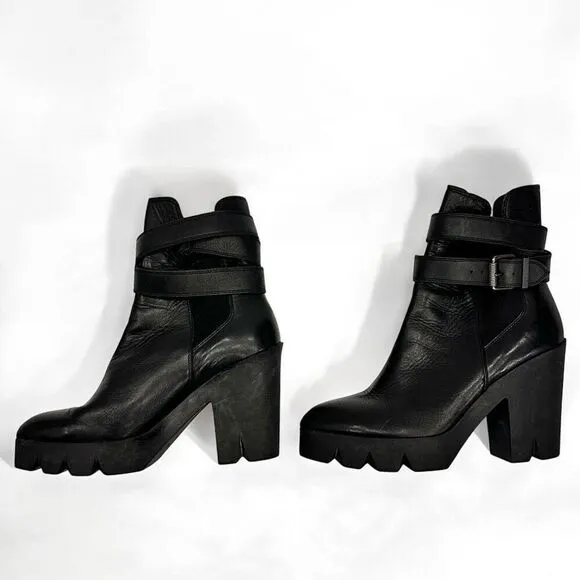 ASH Tank Leather Platform Boots Black Strap Women's Size 41 EU/11US Goth Punk