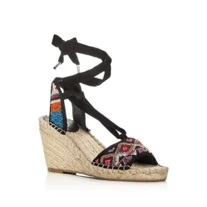 ASH Womens Black 1&quot; Platform Beaded Paola Wedge Lace-Up Espadrille Shoes 35