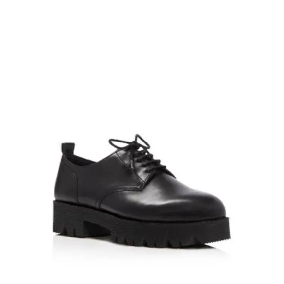 ASH Womens Black 1&quot; Platform Nox Round Toe Block Heel Leather Oxford Shoes 39