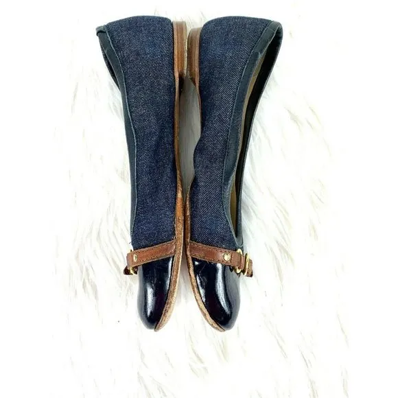 Attilo Giusti Ballet Flats size 8.5 Leombruni Denim Cap Toe Shoes US 38.5 Euro