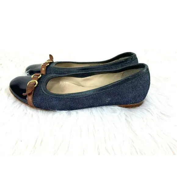 Attilo Giusti Ballet Flats size 8.5 Leombruni Denim Cap Toe Shoes US 38.5 Euro