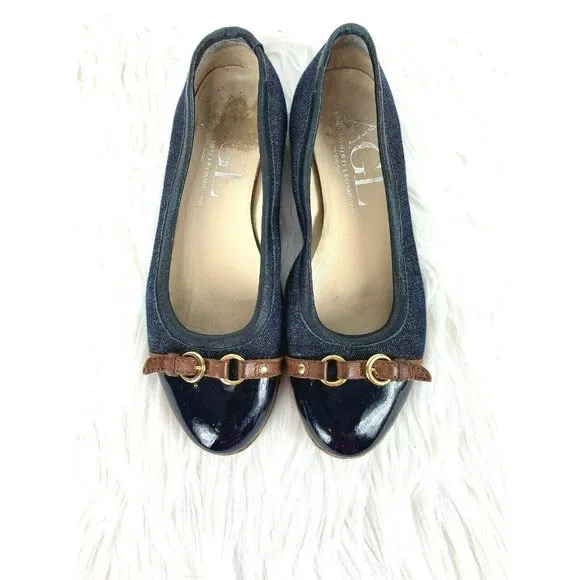 Attilo Giusti Ballet Flats size 8.5 Leombruni Denim Cap Toe Shoes US 38.5 Euro