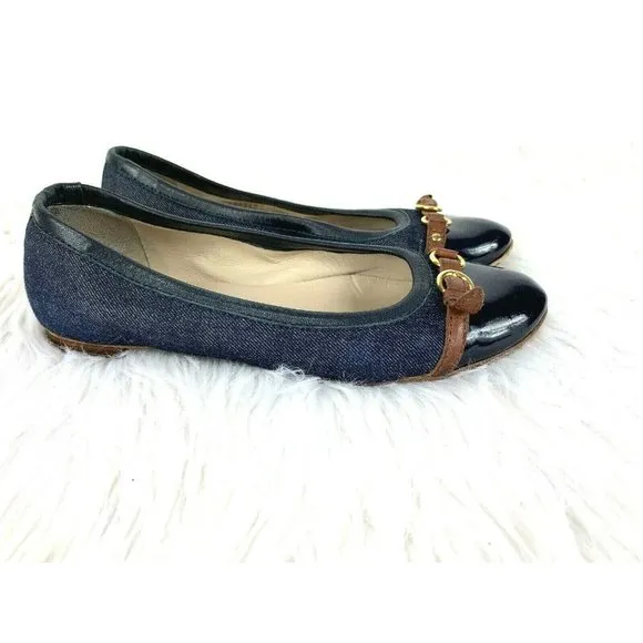 Attilo Giusti Ballet Flats size 8.5 Leombruni Denim Cap Toe Shoes US 38.5 Euro