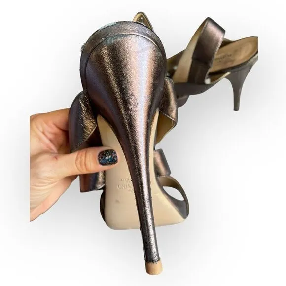 AUTH Valentino Garavani Bronze Metallic Strappy High Heel Slingback Shoes 41