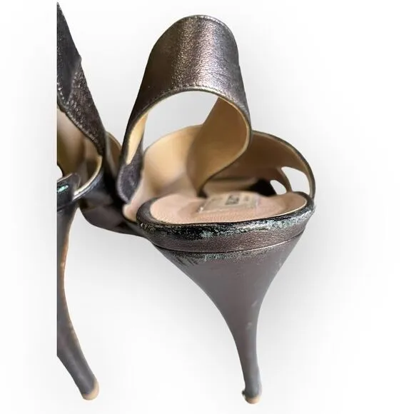 AUTH Valentino Garavani Bronze Metallic Strappy High Heel Slingback Shoes 41