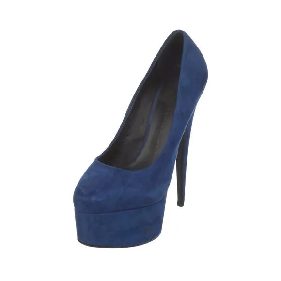 Authentic Giuseppe Zanotti Blue Suede Debra Platform Heels size IT 37 US 7
