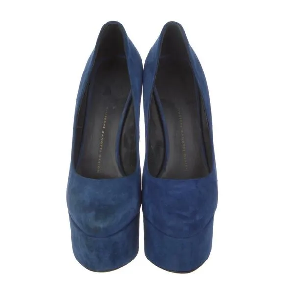 Authentic Giuseppe Zanotti Blue Suede Debra Platform Heels size IT 37 US 7