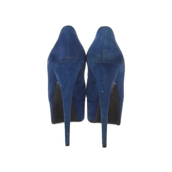 Authentic Giuseppe Zanotti Blue Suede Debra Platform Heels size IT 37 US 7
