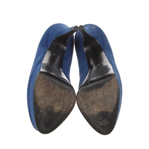 Authentic Giuseppe Zanotti Blue Suede Debra Platform Heels size IT 37 US 7