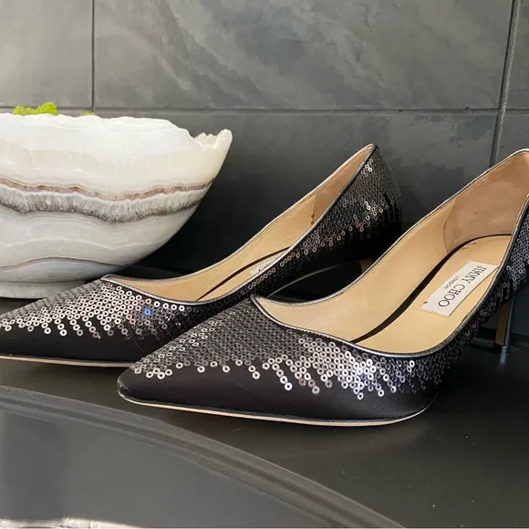 AUTHENTIC Jimmy Choo Black Stiletto Sequin Heels Size EU 41 / US 10