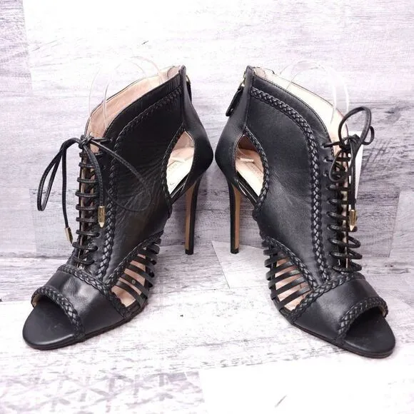 Avec Les Filles Joyce Stiletto Heeled Peep Toe Pump Bootie Black Women's sz 9
