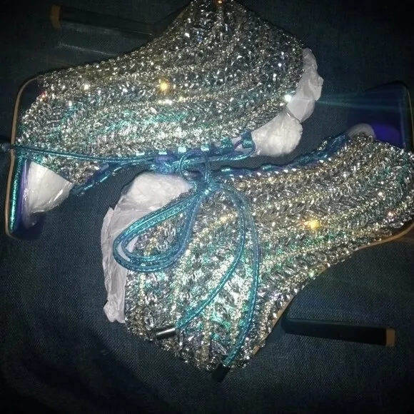 Azalea  Wang  &quot; Angelic Inspirations &quot; metallic silver multi rhinestone Bootie