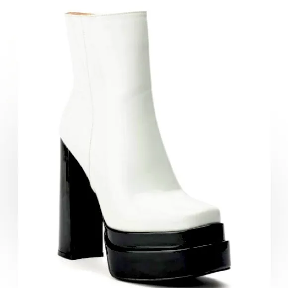 Azalea Wang Black and White Platform High Heel Boots