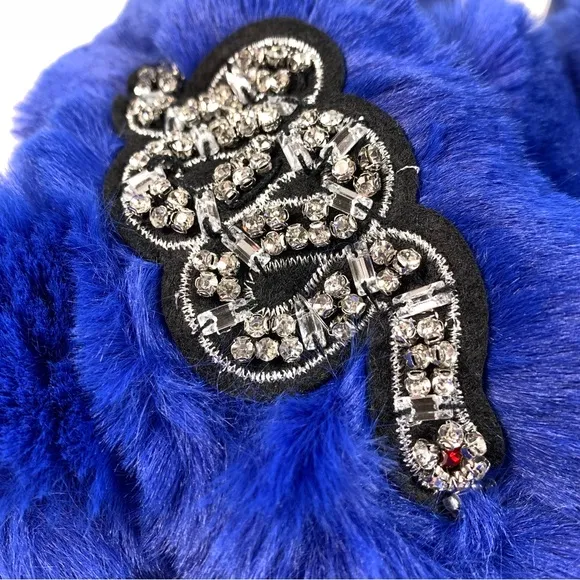 Azalea Wang Blue Platform Faux Fur Slides Bling Snake NWOB