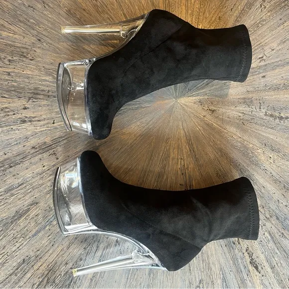 Azalea Wang Clear Acrylic Platform Bootie with Black Suede Upper 7.5