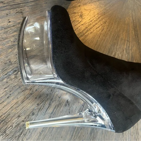 Azalea Wang Clear Acrylic Platform Bootie with Black Suede Upper 7.5