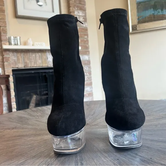 Azalea Wang Clear Acrylic Platform Bootie with Black Suede Upper 7.5
