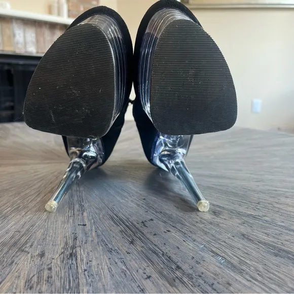 Azalea Wang Clear Acrylic Platform Bootie with Black Suede Upper 7.5