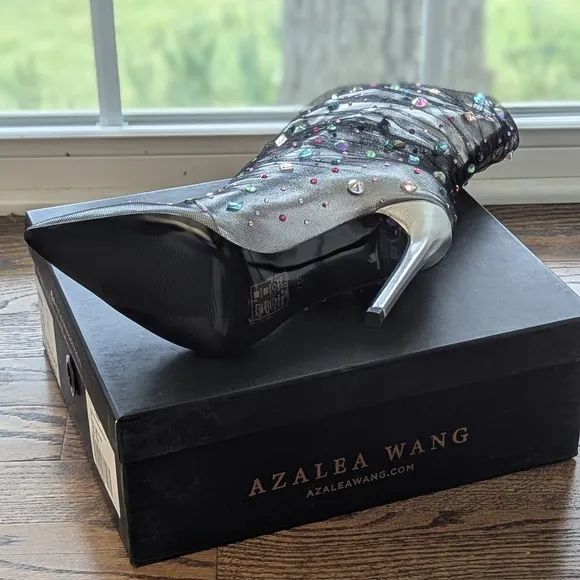 Azalea Wang Silver Embellished Boots Heels Stiletto 7.5 Shoes NEW