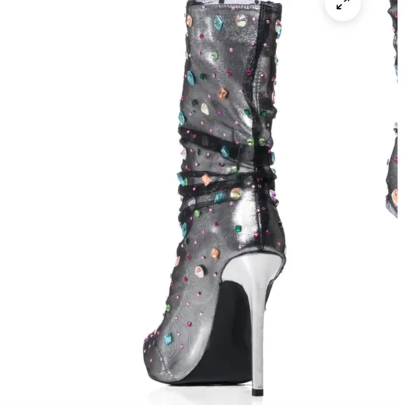 Azalea Wang Silver Embellished Boots Heels Stiletto 7.5 Shoes NEW