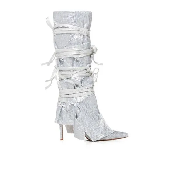 AZALEA WANG Silver Stilleto Style Point Toe Cowboy Western Shoes sz 10 $150