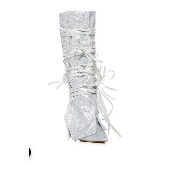 AZALEA WANG Silver Stilleto Style Point Toe Cowboy Western Shoes sz 10 $150