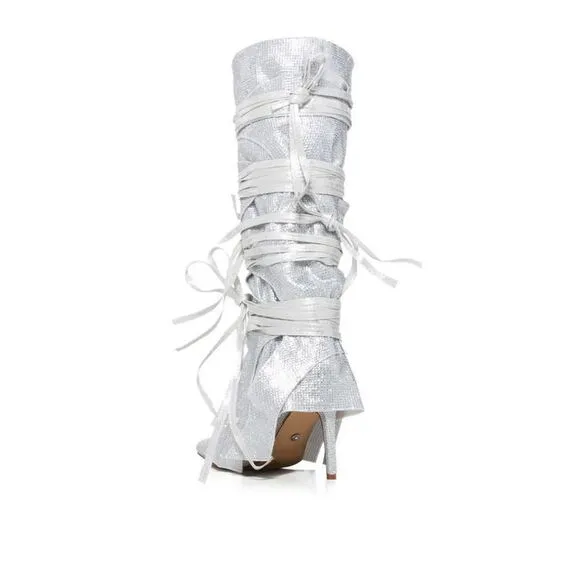 AZALEA WANG Silver Stilleto Style Point Toe Cowboy Western Shoes sz 10 $150