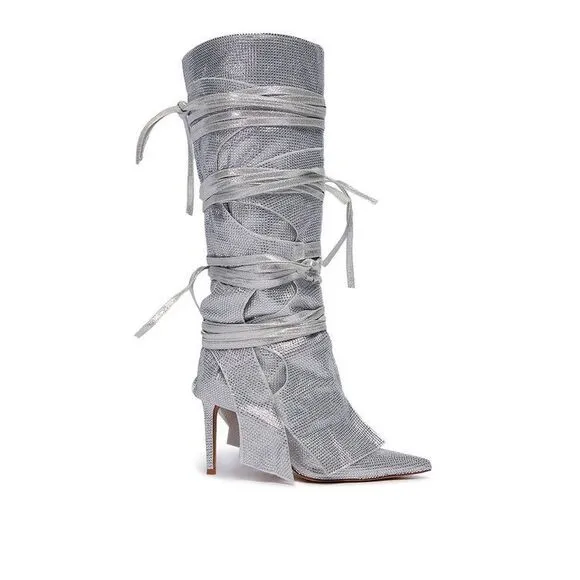 AZALEA WANG Silver Stilleto Style Point Toe Cowboy Western Shoes sz 10 $150