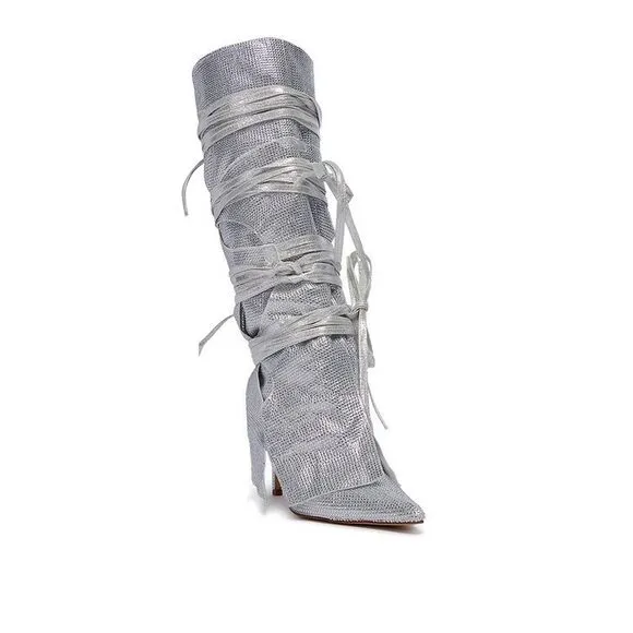 AZALEA WANG Silver Stilleto Style Point Toe Cowboy Western Shoes sz 10 $150