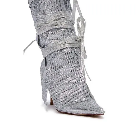 AZALEA WANG Silver Stilleto Style Point Toe Cowboy Western Shoes sz 10 $150