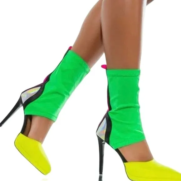 AZALEA WANG Your Body On Mine Stiletto Bootie Heels Neon Multi - Sz 8.5