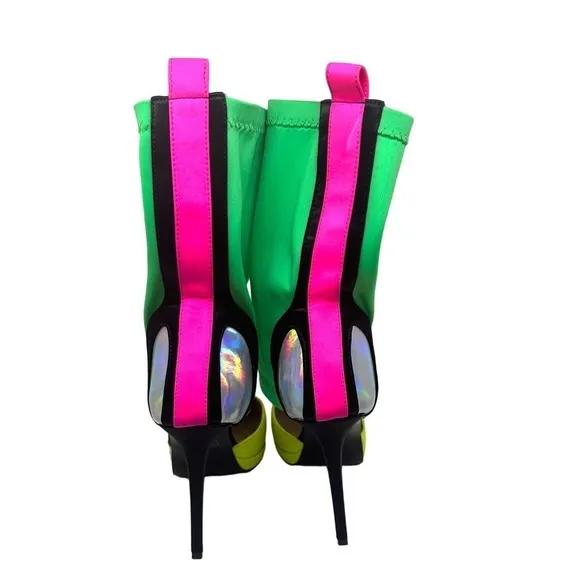 AZALEA WANG Your Body On Mine Stiletto Bootie Heels Neon Multi - Sz 8.5