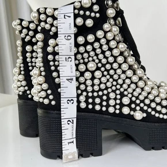 AZELEA WANG Cavalier Pearl Bubble Ankle Boots Goth Black Size 7 NEW