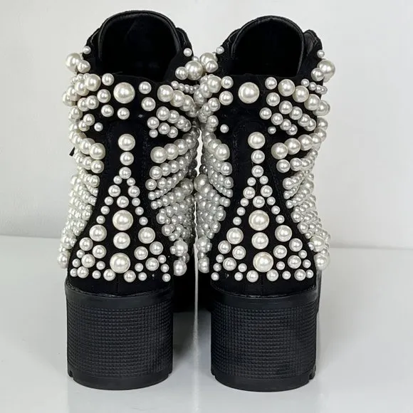AZELEA WANG Cavalier Pearl Bubble Ankle Boots Goth Black Size 7 NEW