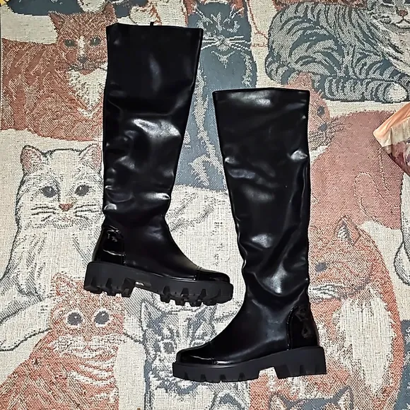 Azura Ioanna-B thigh high boots black faux leather euro size 42