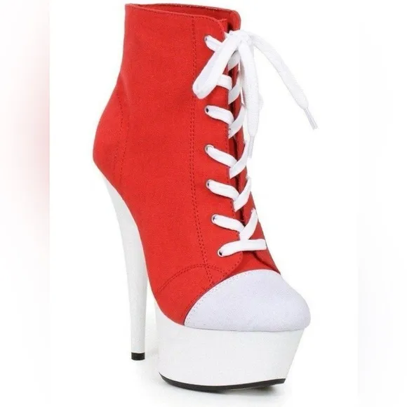 🦋B2G1🦋ELLIE SHOES 6&quot; RED Sneaker Lace Up Stiletto Bootie |609-Sneaks |