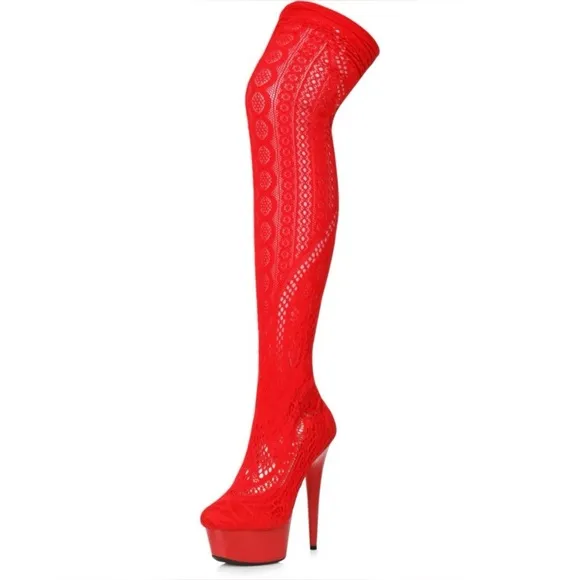 🦋B2G1🦋ELLIE SHOES 6&quot; RED  Stiletto Stocking Thigh High Boot | 609-MEI |