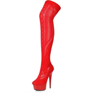 🦋B2G1🦋ELLIE SHOES 6&quot; RED  Stiletto Stocking Thigh High Boot | 609-MEI |