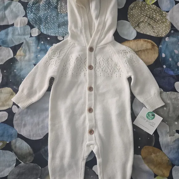 Baby Clothing Set with Cream Romper, Onesies, Pants, Floral Dress and Shoes