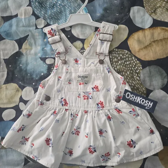 Baby Clothing Set with Cream Romper, Onesies, Pants, Floral Dress and Shoes