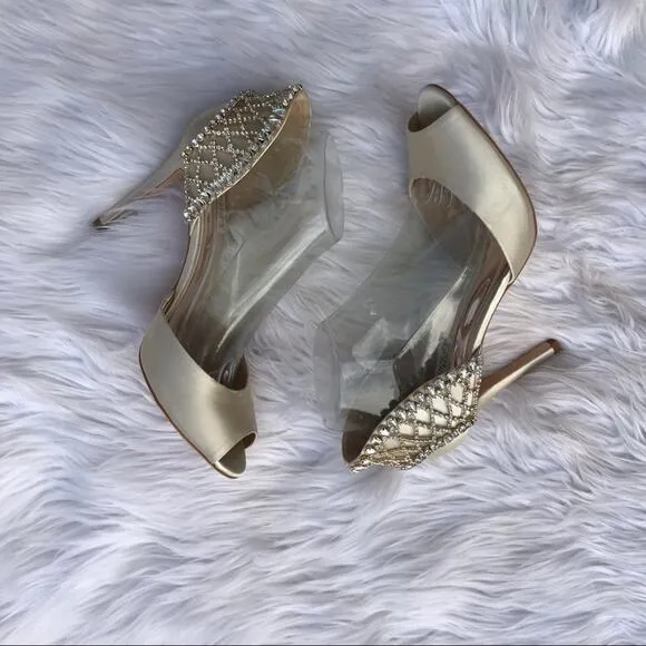 Badgley Mischka Adrina Embellished D'orsay peep toe heel