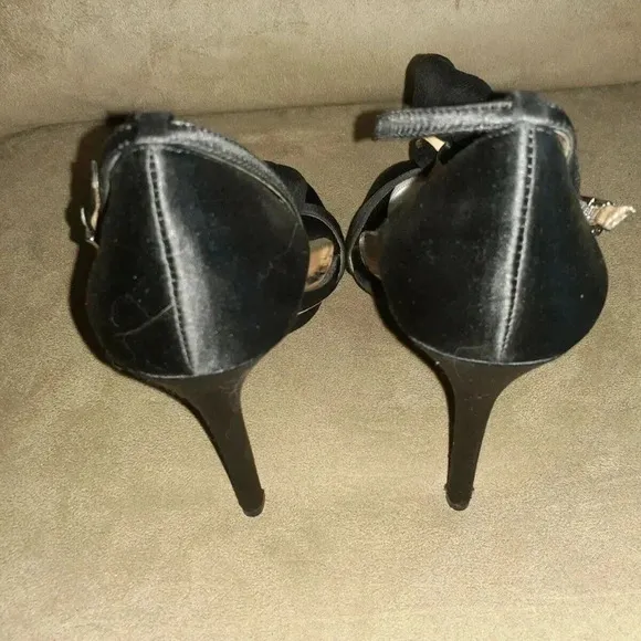 BADGLEY MISCHKA-Black Silk Satin-Jeweled D'Orsay
