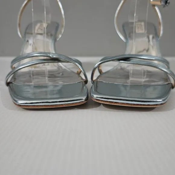 Badgley Mischka Callie Sandal Beaded Pearl Heel Metallic Mint Leather Size 10