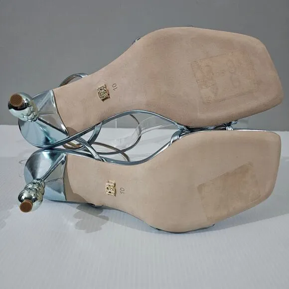 Badgley Mischka Callie Sandal Beaded Pearl Heel Metallic Mint Leather Size 10