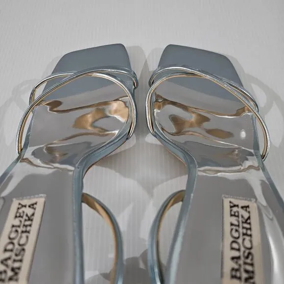 Badgley Mischka Callie Sandal Beaded Pearl Heel Metallic Mint Leather Size 10