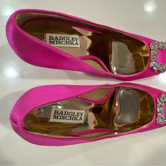 Badgley Mischka Cher Pump Pink Satin Heels with Embellishments