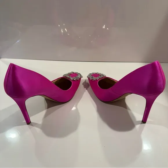 Badgley Mischka Cher Pump Pink Satin Heels with Embellishments