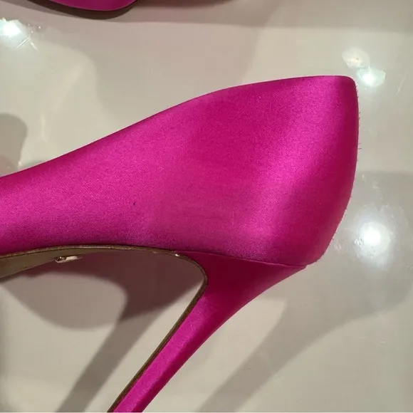 Badgley Mischka Cher Pump Pink Satin Heels with Embellishments