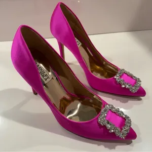 Badgley Mischka Cher Pump Pink Satin Heels with Embellishments