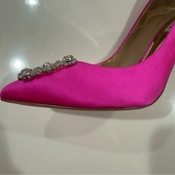 Badgley Mischka Cher Pump Pink Satin Heels with Embellishments